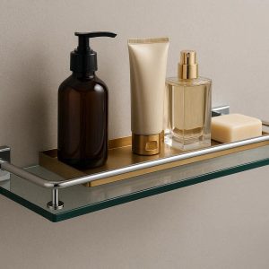 Wall Mounted Glass Bathroom Shelf With Rail For Luxury Modern Decor And Toiletry Storage Tray