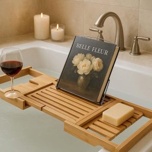 Retractable Bathtub Caddy Tray With Wine Holder And Book Stand For Luxury Spa Experience