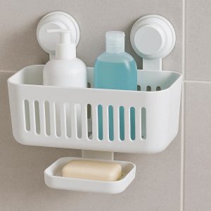 Suction Cup Bathroom Organizer Basket For Shower Wall Storage And Tool Free Soap Holder