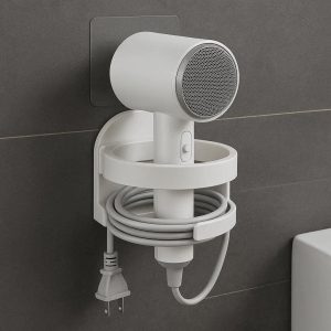 Self Adhesive Bathroom Hair Dryer Holder With Cable Organizer For Wall Mounted Salon Storage