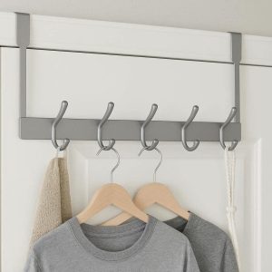Multi Purpose Door Hanging Clothes Hook Rack With Five Prongs For Bedroom And Bathroom Storage