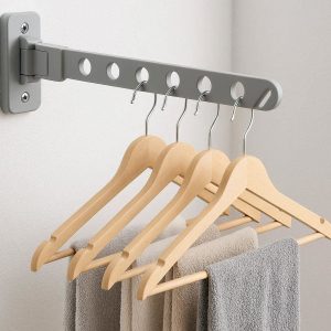 Wall Mounted Foldable Swing Arm Clothes Hanger With Five Holes For Small Laundry Room Drying