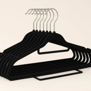 Slim Velvet Non Slip Clothes Hangers With Tie Bar For Space Saving Wardrobe Organization Set